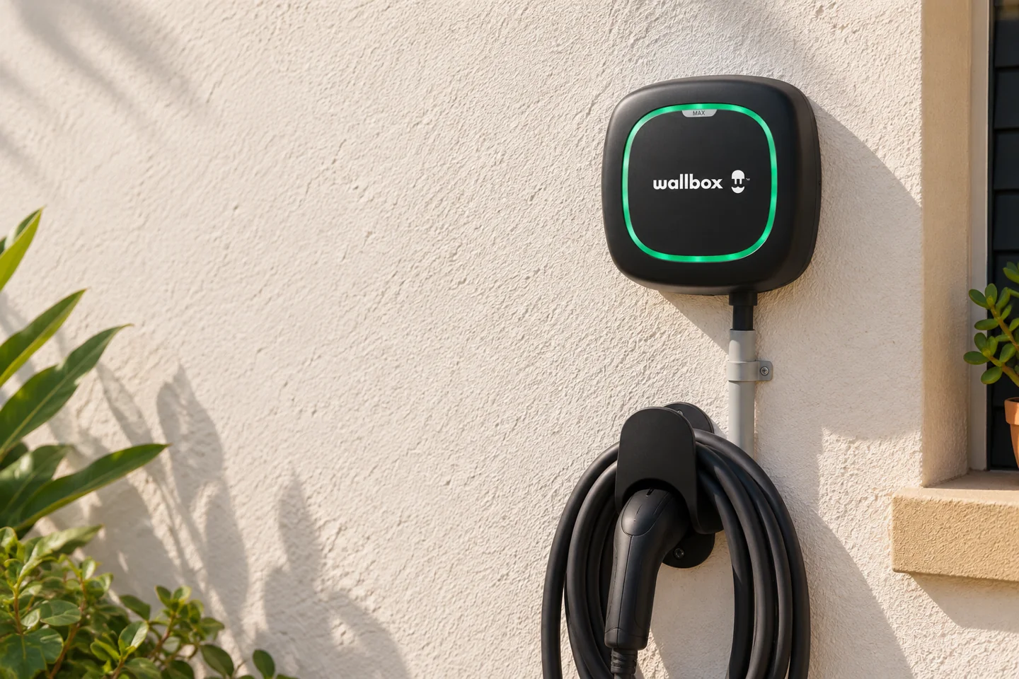 Wallbox Pulsar Max instalado en una pared, escena ilustrativa